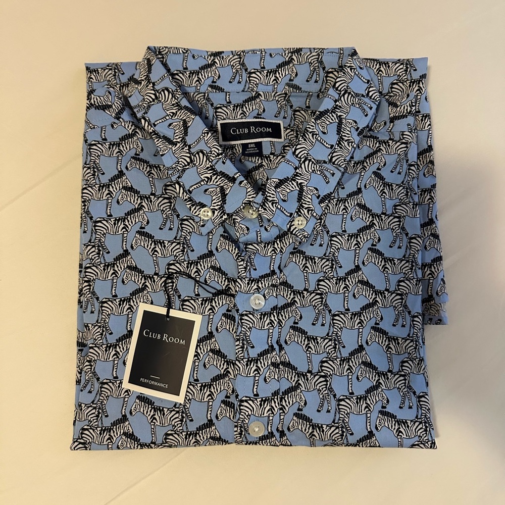 CLUB ROOM Mens Short Sleeve Shirt Size XXL- ZEBRAS!